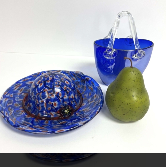 Murano Millefio Italian Art Blown Glass Hat 8x8 & Handbag 8x6 Set - Picture 6 of 16
